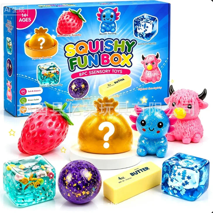 Halloween Fun Box 8‑Pack Sensory Squeeze Squishy Toys | Cute Food & Pumpkin Stress Relief Fidget Set,Perfect Halloween Gift