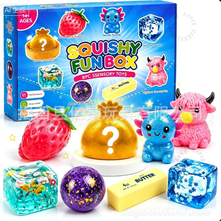 Halloween Fun Box 8‑Pack Sensory Squeeze Squishy Toys | Cute Food & Pumpkin Stress Relief Fidget Set,Perfect Halloween Gift