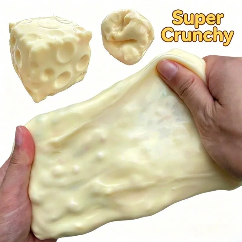 Cheese Cube Stress Ball – Crunchy ASMR Sensory Squishy Fidget Toy
