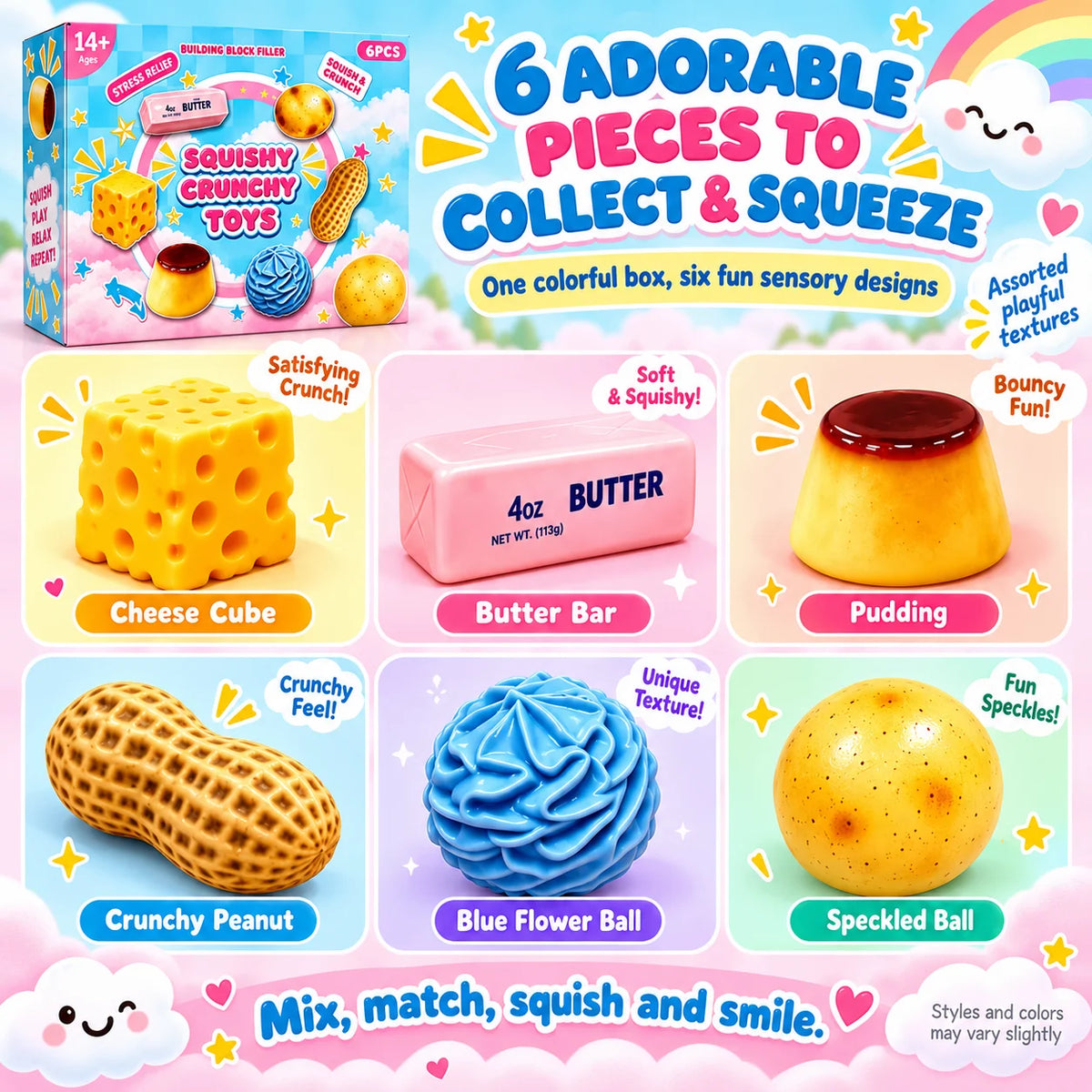 6PCS Soft Maltose Squishy Toy Set Slow Rebound Squeeze Fidget Sensory Stress Relief Tactile Desk Decor 2026 Novelty Gift
