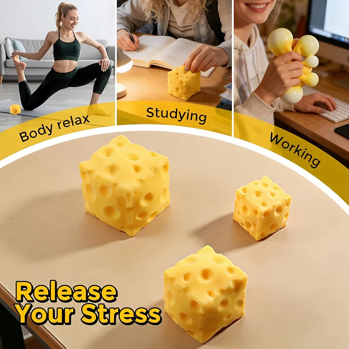 Cheese Squishy Stress Ball – Slow Rebound Anxiety Relief Fidget Toy