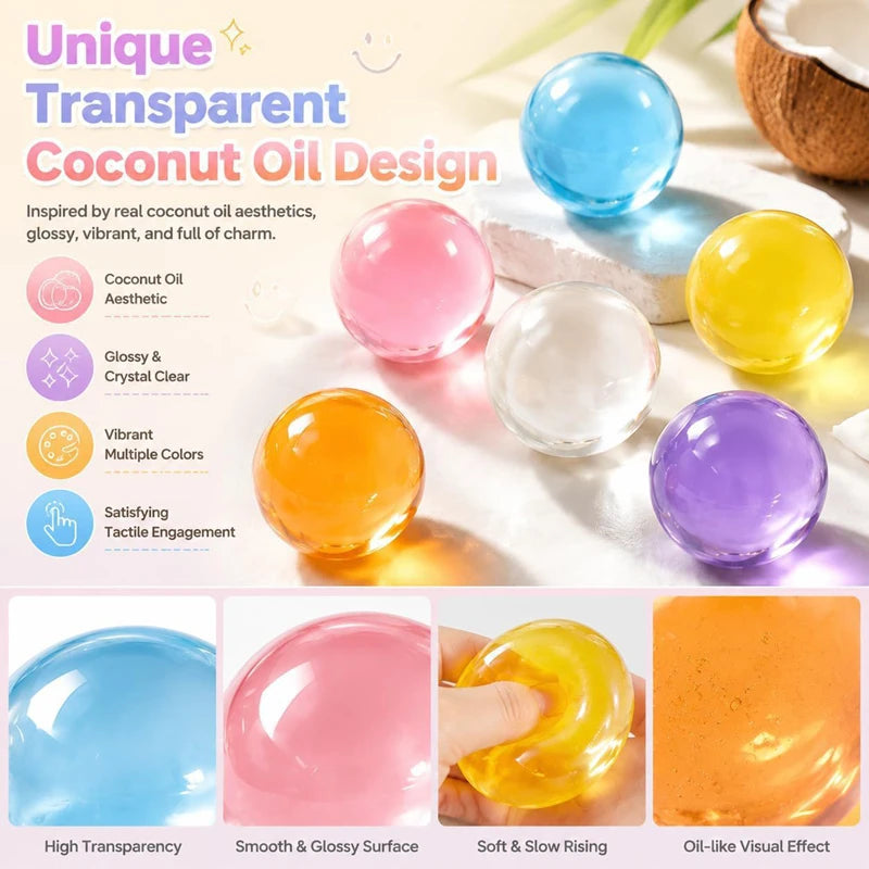 New Handmade Coconut Oil Squishy Balls Slow Rebound Fidget Stress Balls Clear Jelly Sensory Balls Stress Relief Toys for Adult