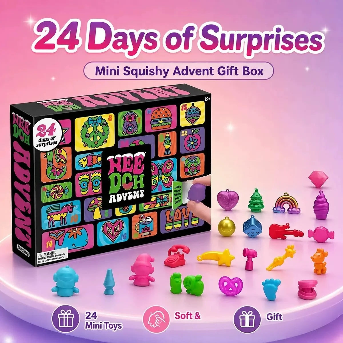 Needoh 2026 Christmas Advent Calendar 24 Days Countdown Treasure Hunt Surprise Squishy Blind Box Holiday Party Gift For Kids