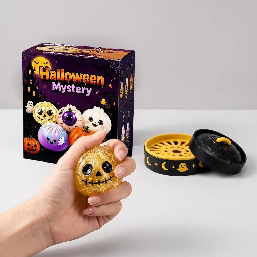 Halloween Dumpling Toy Pumpkin Squishy Toys Balls Glitter Slow Rising Pressure Stress Relief Fidget Toy for Party Adults Gift
