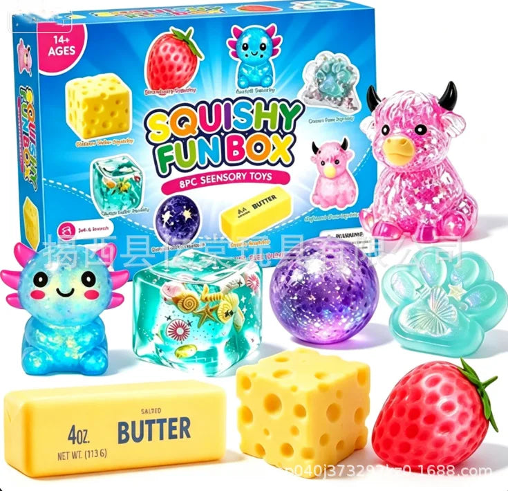 Halloween Fun Box 8‑Pack Sensory Squeeze Squishy Toys | Cute Food & Pumpkin Stress Relief Fidget Set,Perfect Halloween Gift